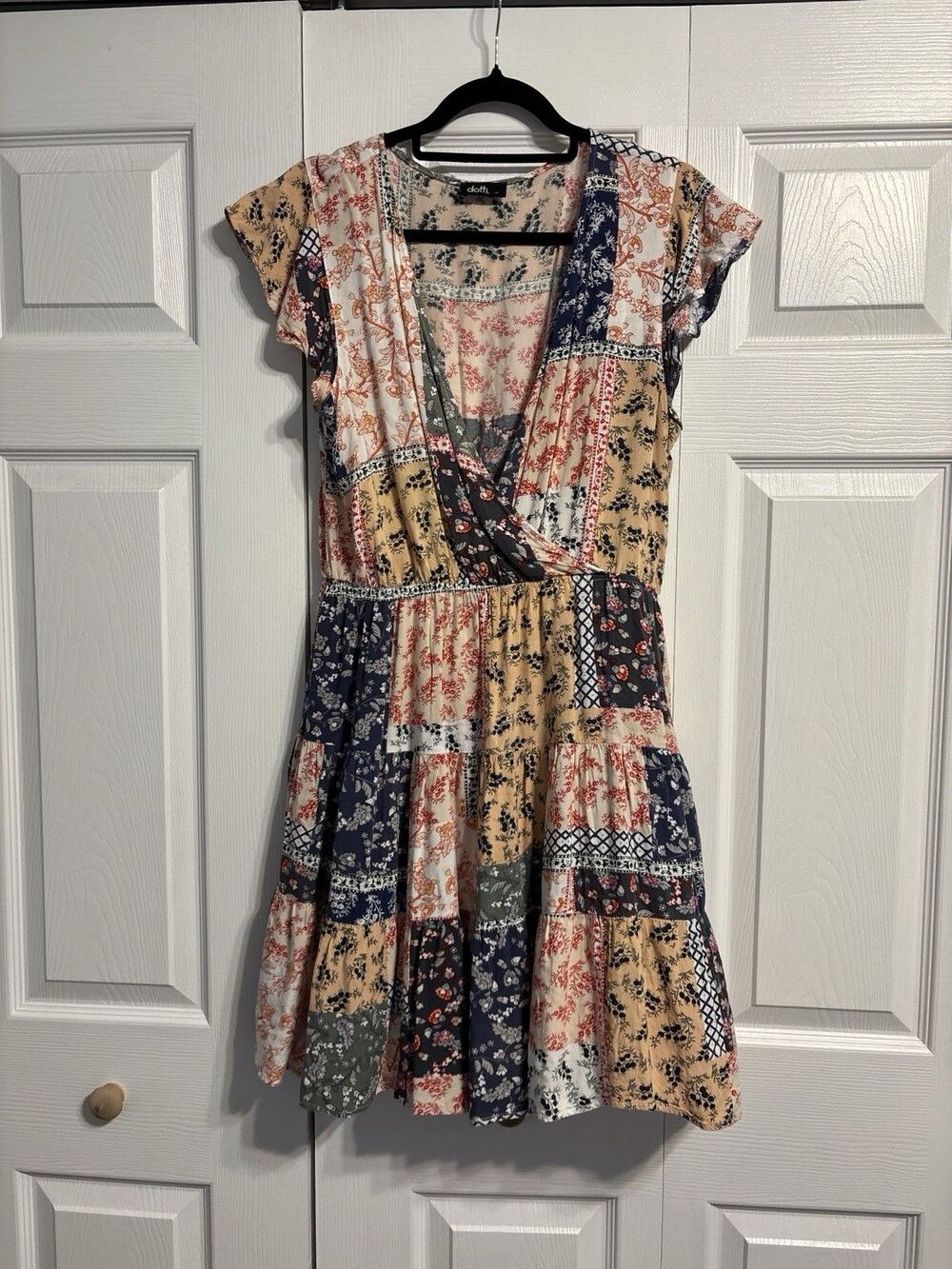 Dotti Cap Sleeve Patchwork Mini Dress Women’s 14 L/XL Paisley Floral boho Hippie